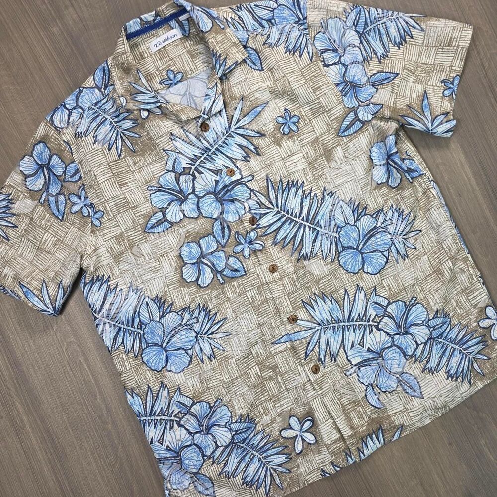 Caribbean Blue Hibiscus Hawaiian Shirt Size L